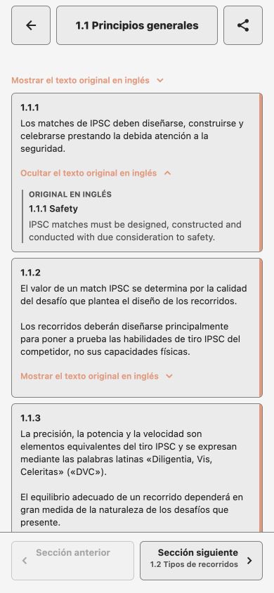 Spanish rulebook text with its expanded English source